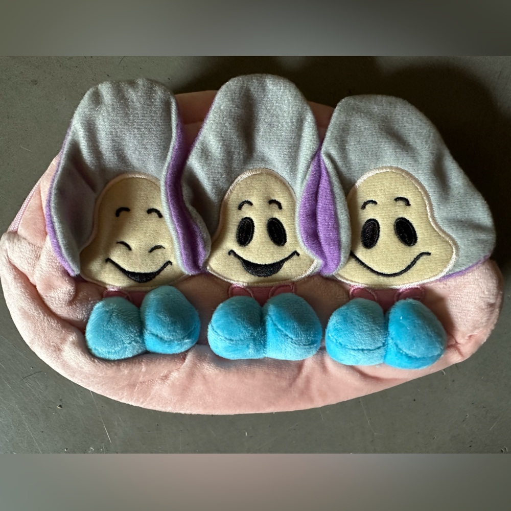 Plush Pink & Blue Cosmetic Pouch with Triple Character Design
